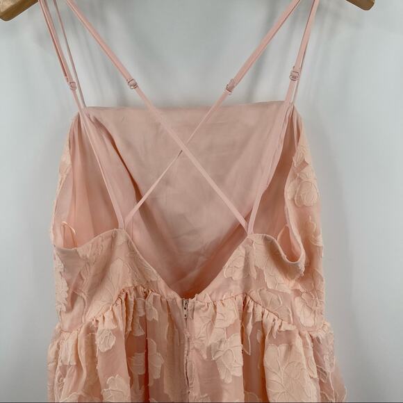 KEEPSAKE THE LABEL Offset Fit & Flare Dress Embroidered Ruffle Pink SZ 8 NWT - Picture 8 of 16